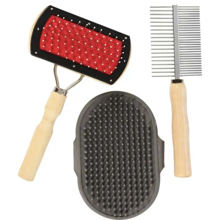 3 Brosses pour Animaux avec Poignées Bois d’Érable Naturel