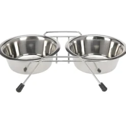 2 Gamelles chien inox avec support Diam 16 cm