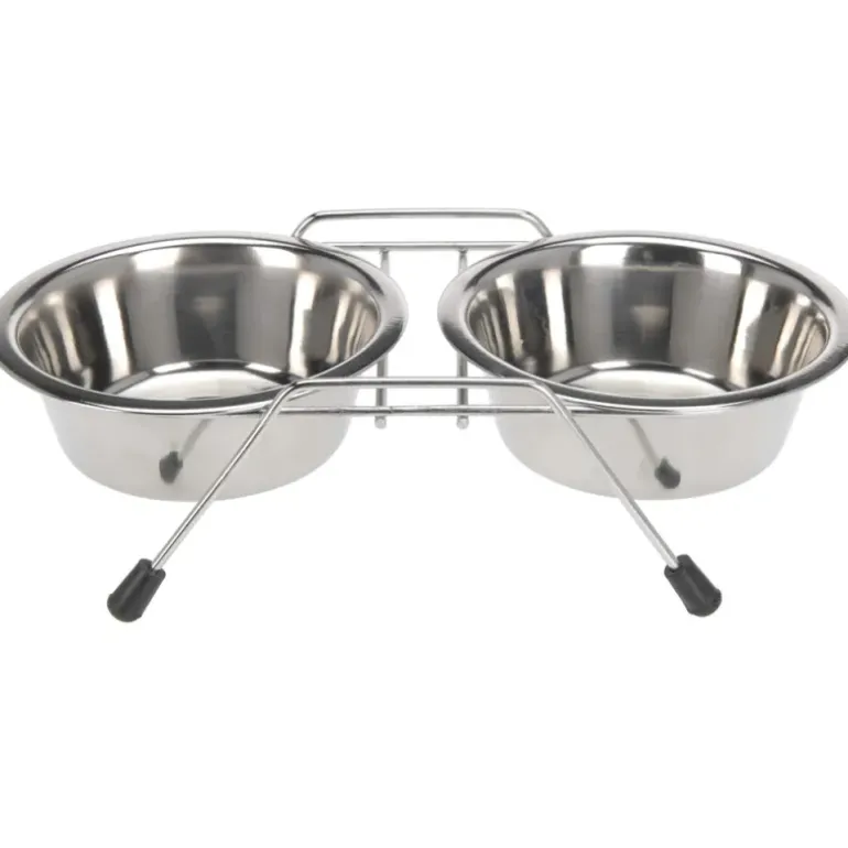 2 Gamelles chien inox avec support Diam 16 cm