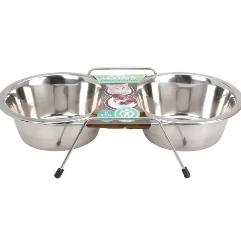 2 Gamelles chien inox avec support Diam 16 cm