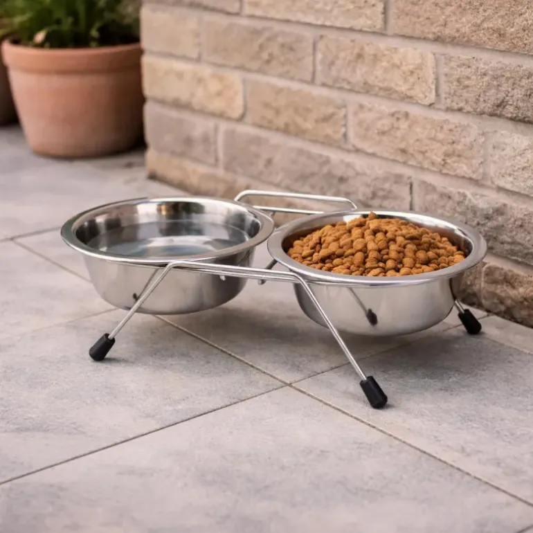 2 Gamelles chien inox avec support Diam 16 cm