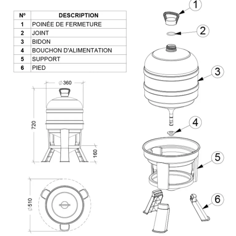 Abreuvoir à siphon sur pieds 30 Litres