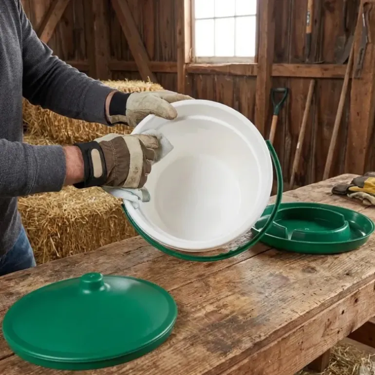 Abreuvoir seau à anse blanc et vert contenance 18 L Olba