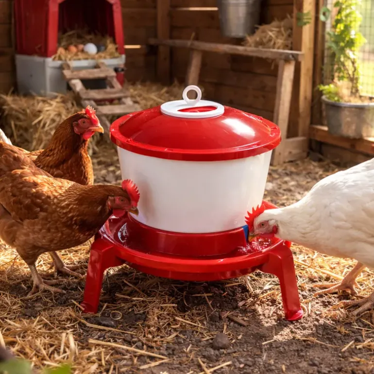 Abreuvoir seau sur pieds avec poignée 6L pour volailles - Rouge et blanc