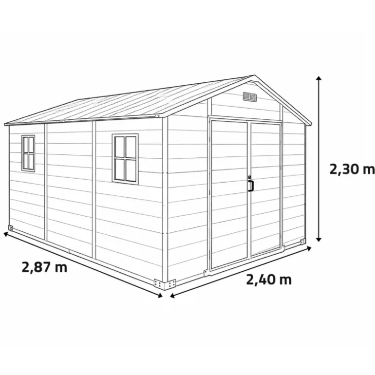 Abri de jardin Lys en plastique hauteur 230 cm - 2 portes 6,88m²