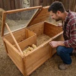 Abris poussins en bois 2 compartiments 83 x 49 x 36 cm
