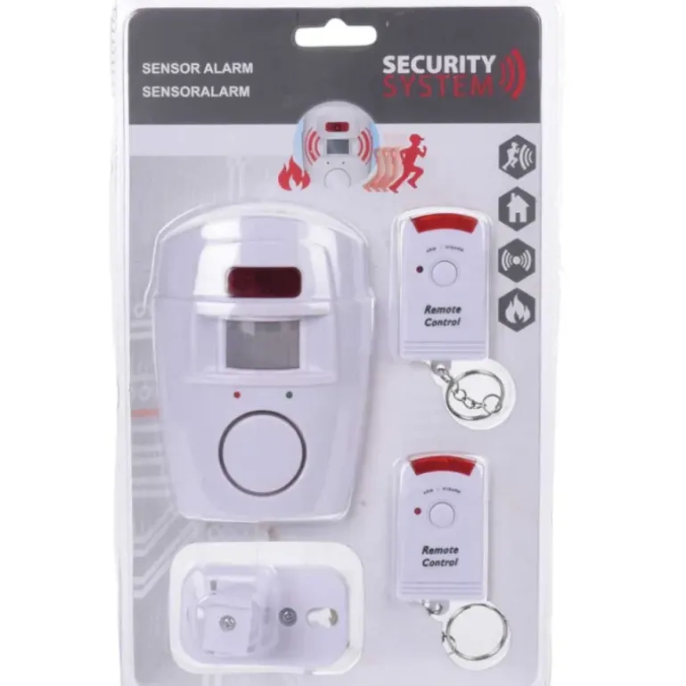 Alarme détecteur 125x90x70mm + 2 télécommandes - 4 piles AA