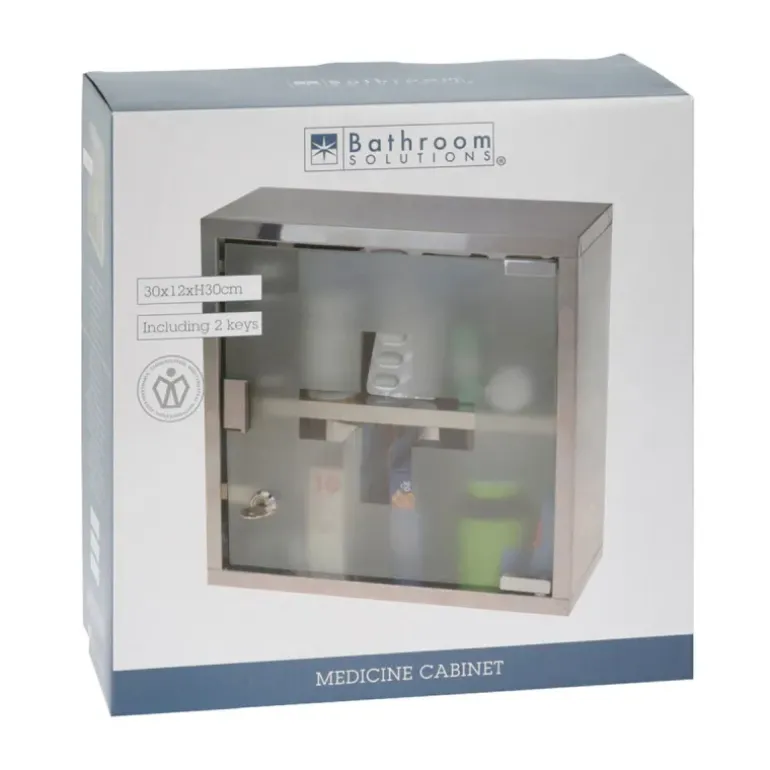 Armoire à pharmacie en acier inoxydable avec porte vitrée - 30x30x12 cm