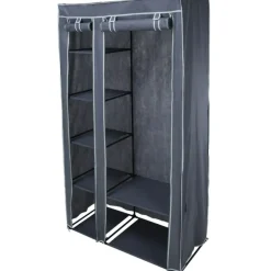 Armoire en tissu 5 étagères grises avec barre de penderie - 100x46x174 cm