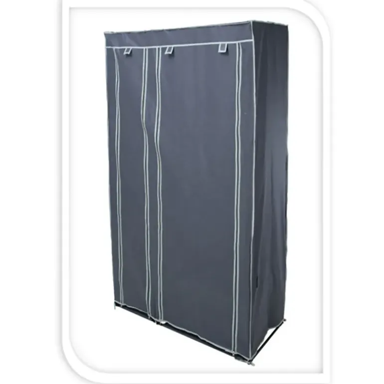 Armoire en tissu 5 étagères grises avec barre de penderie - 100x46x174 cm