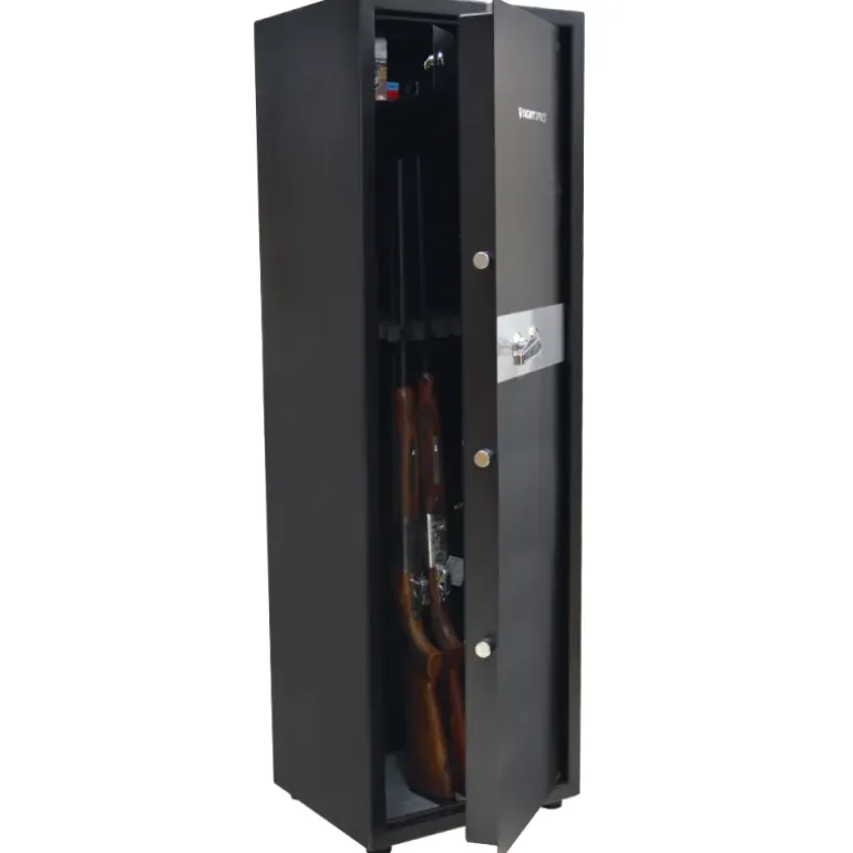 Armoire forte 5 verrous 12 armes 64kg 140x45x40cm + coffre
