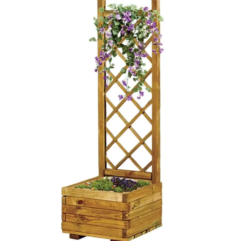Bac à fleurs en bois avec treillis 40x31x140cm