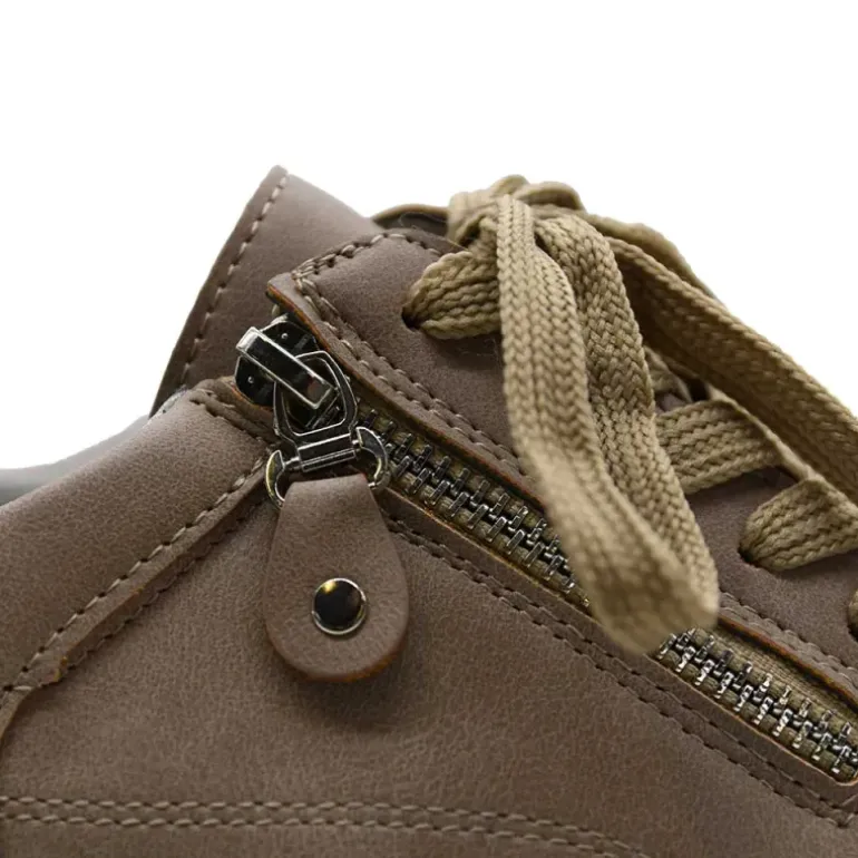 Baskets femme lacet fermeture éclair PU aspect cuir taupe 36 à 41