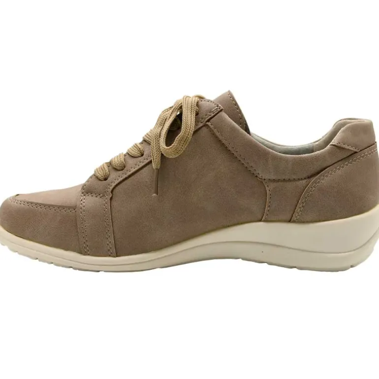 Baskets femme lacet fermeture éclair PU aspect cuir taupe 36 à 41