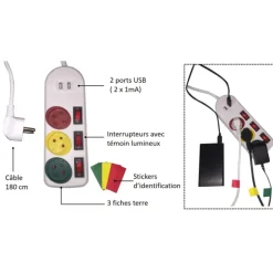 Bloc multiprise trio + 2 usb