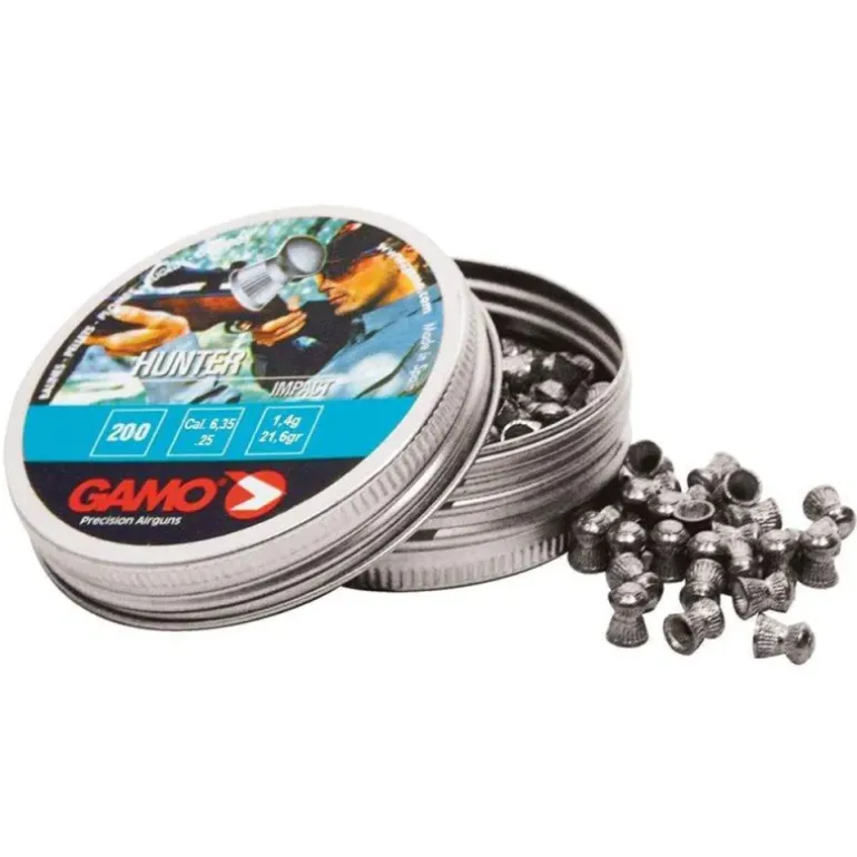 Boite de 200 plombs Hunter tête arrondie corps strié cal 6,35 mm
