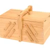 Boîte couture bois pin 3 couches 5 sections séparateur extensible 30x18x19cm