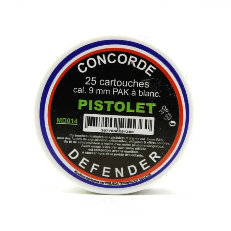 Boîte de 25 cartouches à blanc pistolets d'alarme calibre 9mm PAK