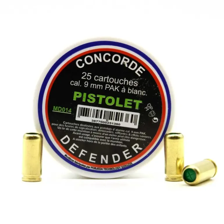 Boîte de 25 cartouches à blanc pistolets d'alarme calibre 9mm PAK