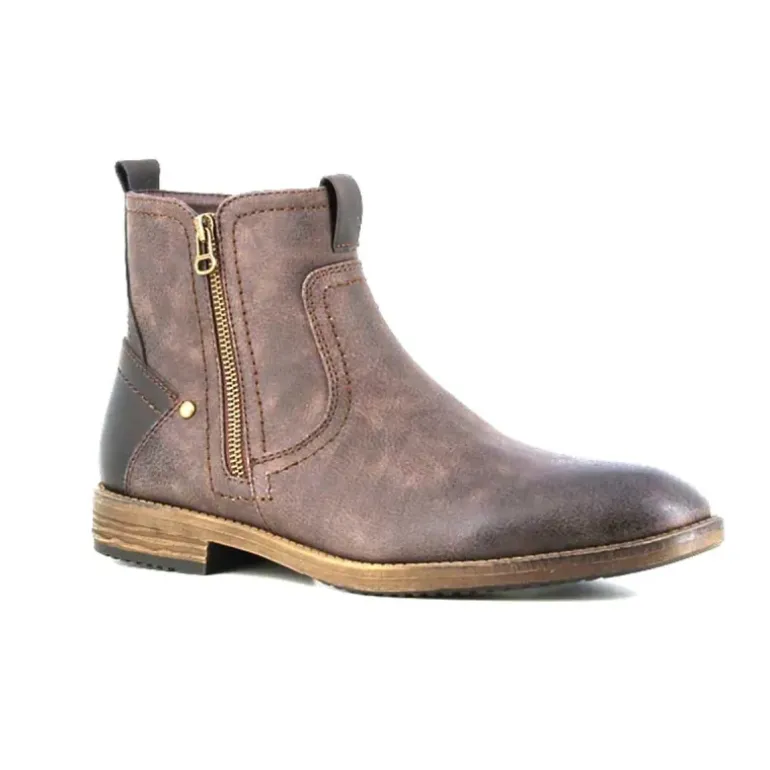 Bottines Homme Mi-Hautes en Synthétique Marron avec Zip