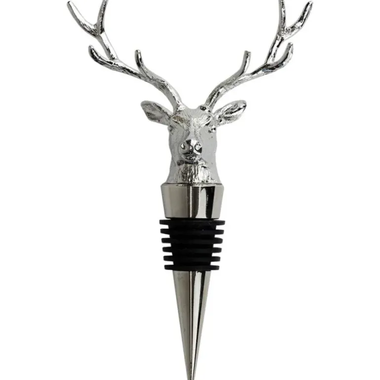 Bouchon de bouteille de vin cerf en métal zinc argenté noir 13cm