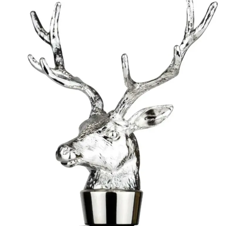 Bouchon de bouteille de vin cerf en métal zinc argenté noir 13cm