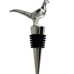 Bouchon de bouteille de vin faisan métal zinc argenté noir 10cm