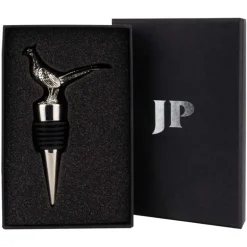 Bouchon de bouteille de vin faisan métal zinc argenté noir 10cm