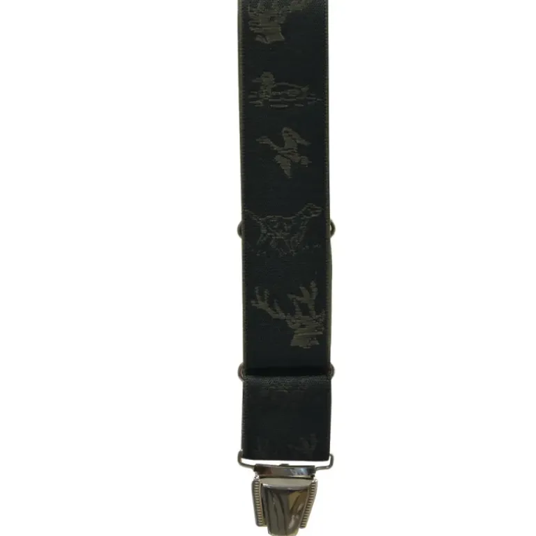Bretelles harnais deux pinces motif de chasse polyester kaki