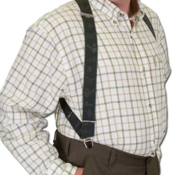Bretelles harnais deux pinces motif de chasse polyester kaki