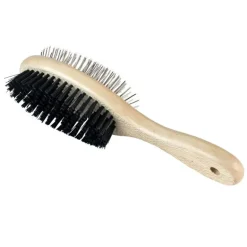 Brosse double manche bois pour chien
