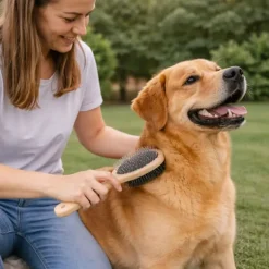 Brosse double manche bois pour chien