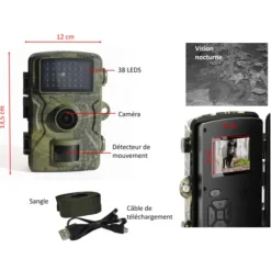 Caméra de chasse 12MP LEDs invisibles + 8 piles + carte SD