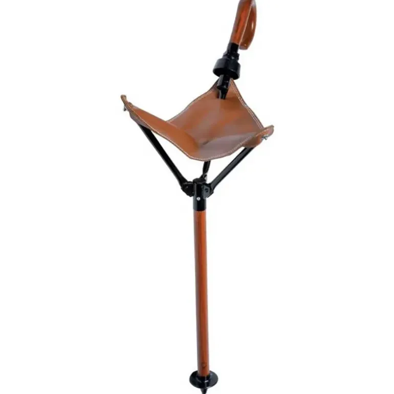 Canne Siège Ajustable en Cuir et Mûrier - Réglable 87 à 104 cm - Charge Max 120 kg