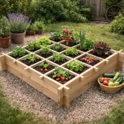 Carré potager en bois de sapin 90x90x27 cm avec géotextile - À monter soi-même