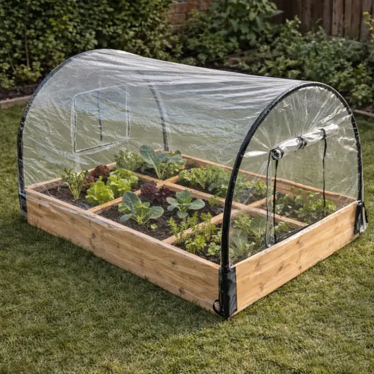 Carré potager en bois de sapin avec housse PVC 115x80x54cm - Montage facile