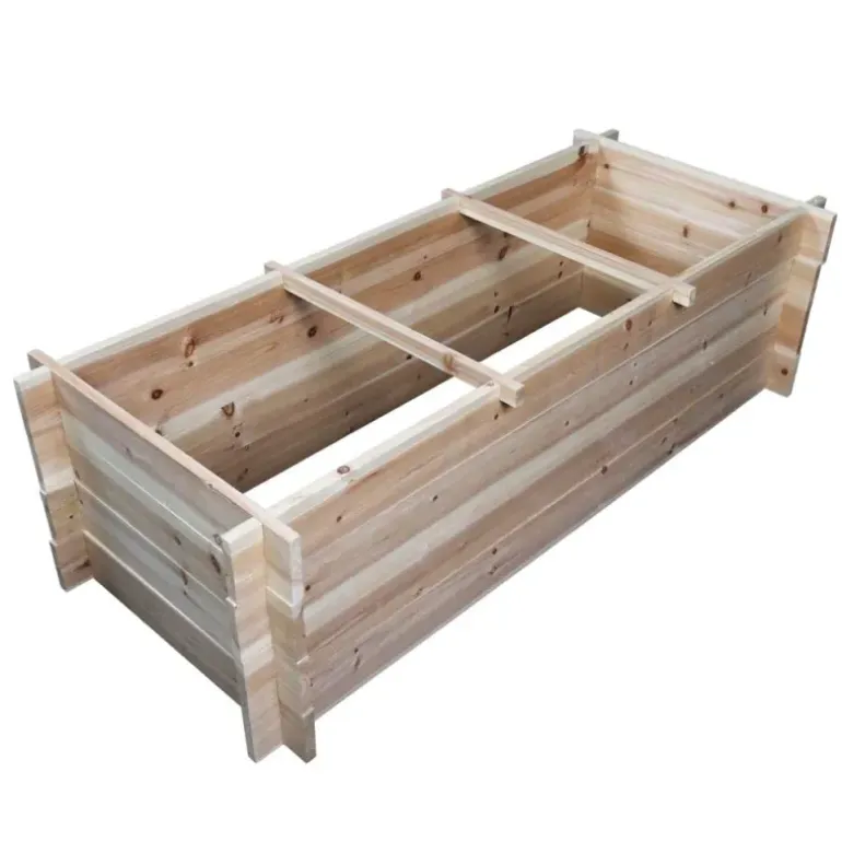 Carré potager rectangulaire en bois de sapin 140x40x60 cm avec géotextile