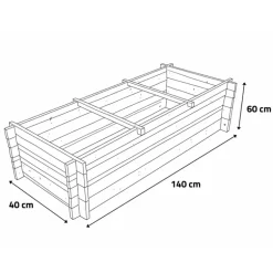 Carré potager rectangulaire en bois de sapin 140x40x60 cm avec géotextile