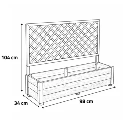 Carré potager rectangulaire en bois de sapin avec treillis 104 cm - 98x34x104 cm