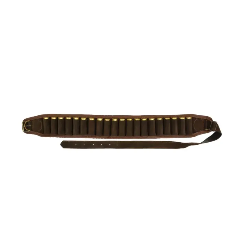 Cartouchière 20 balles cal 12-20 luxe croûte cuir buffle marron