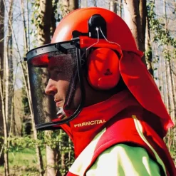 Casque forestier complet homme orange - Protection intégrale avec visière et anti-bruit