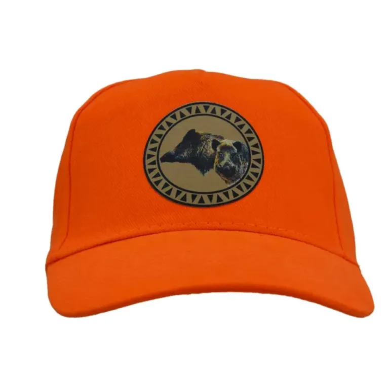 Casquette réglable visière pré corubée sanglier coton orange
