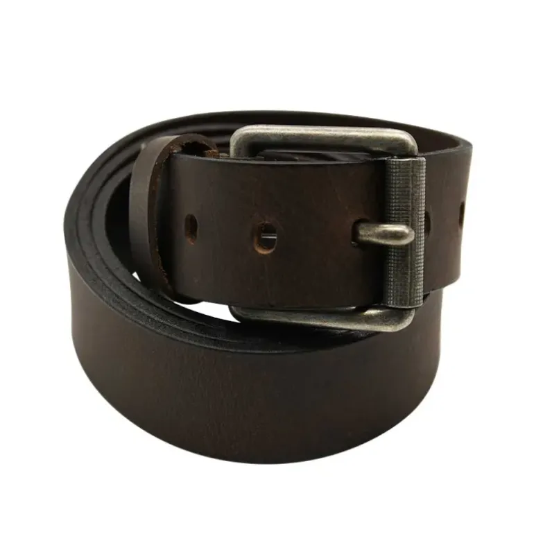 Ceinturon cuir Buffle Boucle Rouleau Marron 120 cm