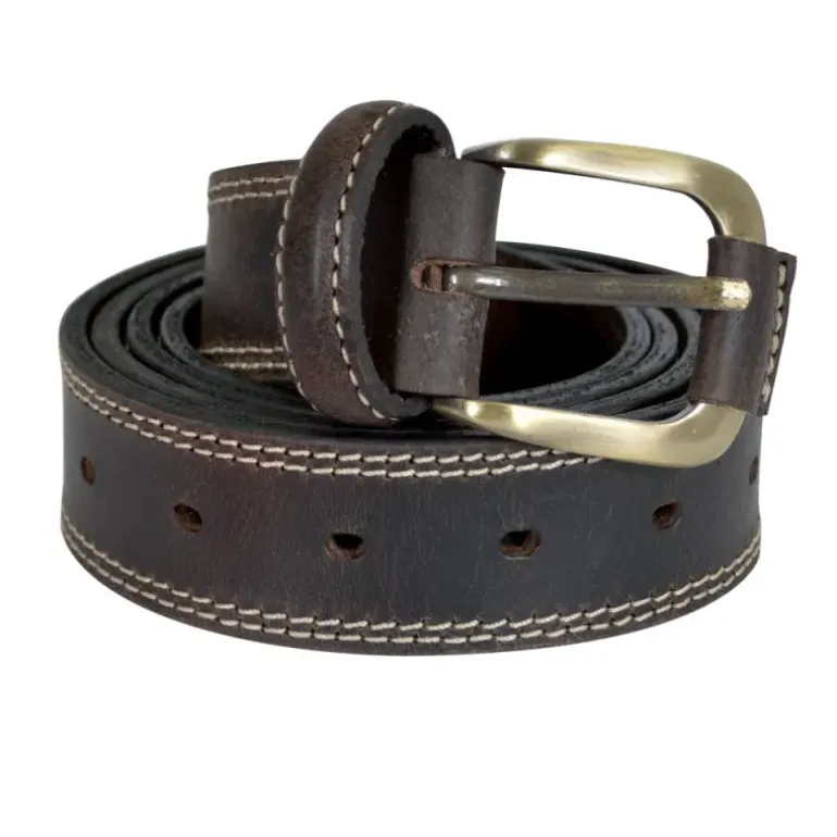 Ceinturon cuir marron avec surpiqûres