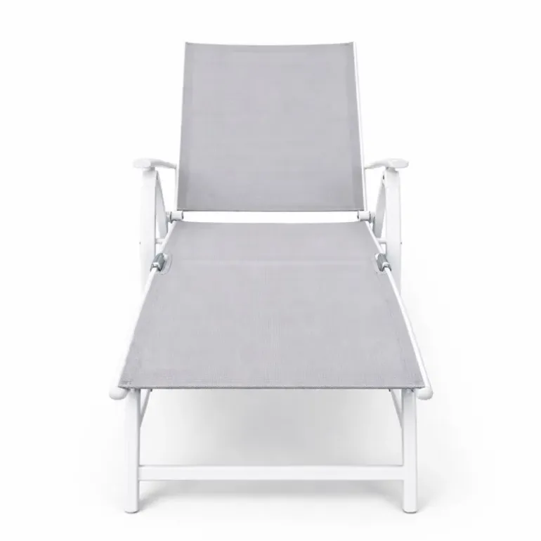 Chaise longue aluminium blanche 175x66cm en toile textilène