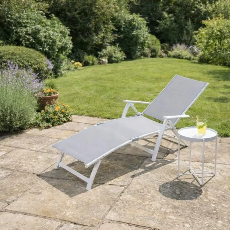 Chaise longue aluminium blanche 175x66cm en toile textilène