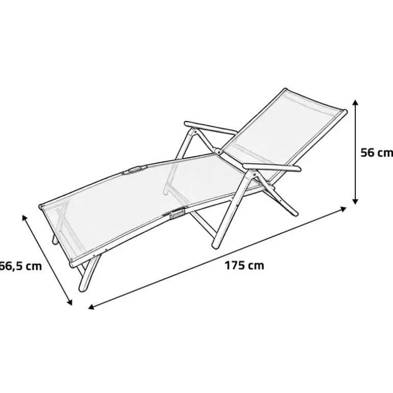 Chaise longue aluminium blanche 175x66cm en toile textilène