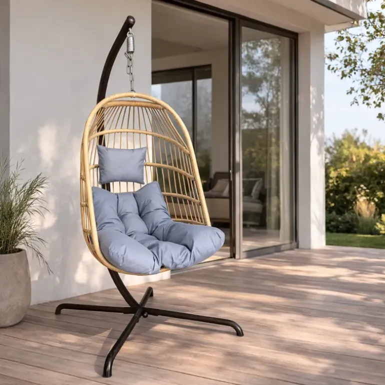 Chaise suspendue 4 pieds en acier avec coussin polyester - Design pliant et détente