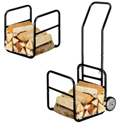 Chariot porte-bûches 2 en 1 amovible - Charge 50 kg - 114x62x44 cm