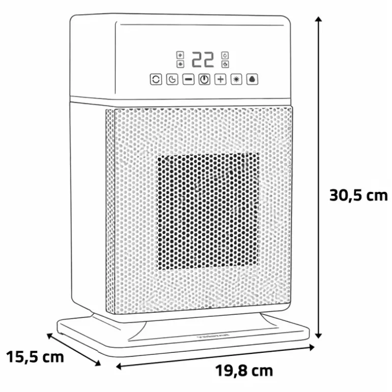Chauffage et humidificateur minuterie 12h 1800W 19,8x15,5x30,5cm
